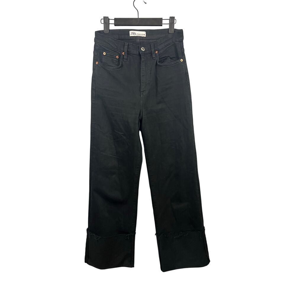 Zara Womens Black Folded Up Wide Leg Jeans Size 4
